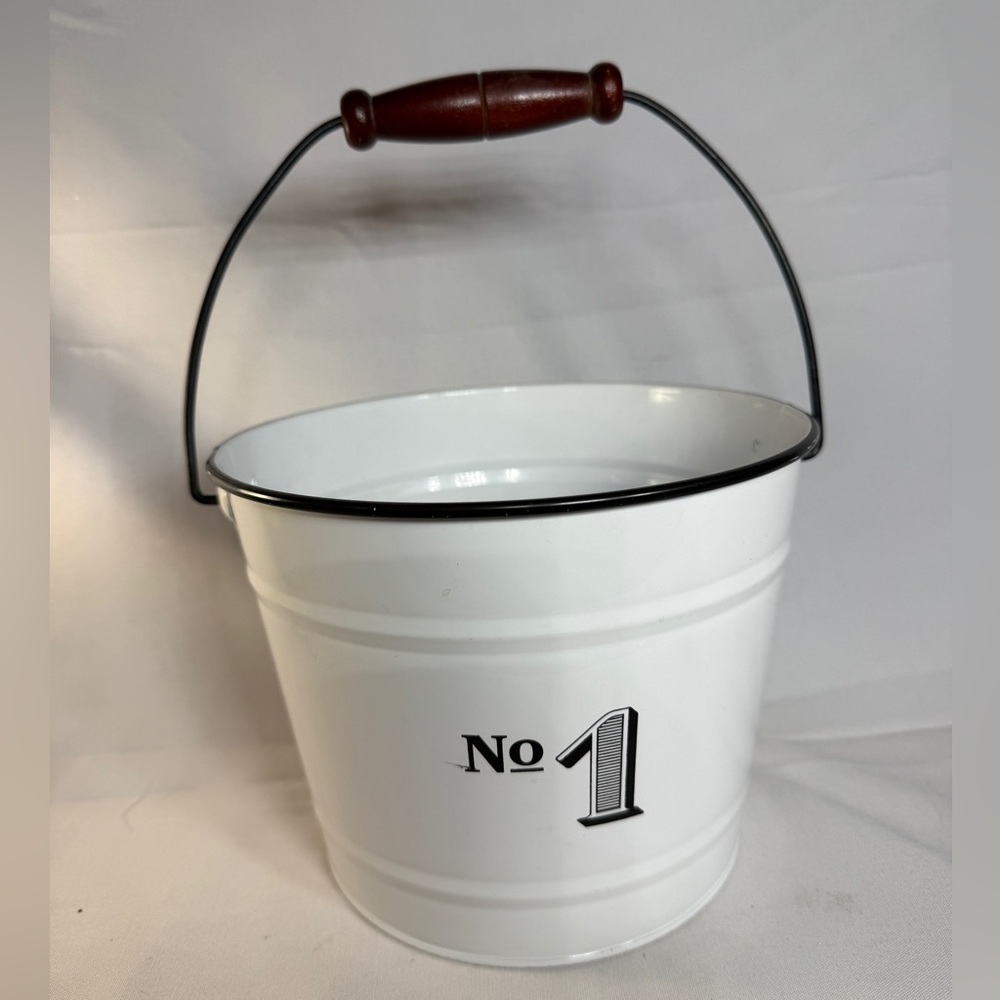 “No. 1” Enamel Metal Bucket | Farmhouse Decor | Wood Handle